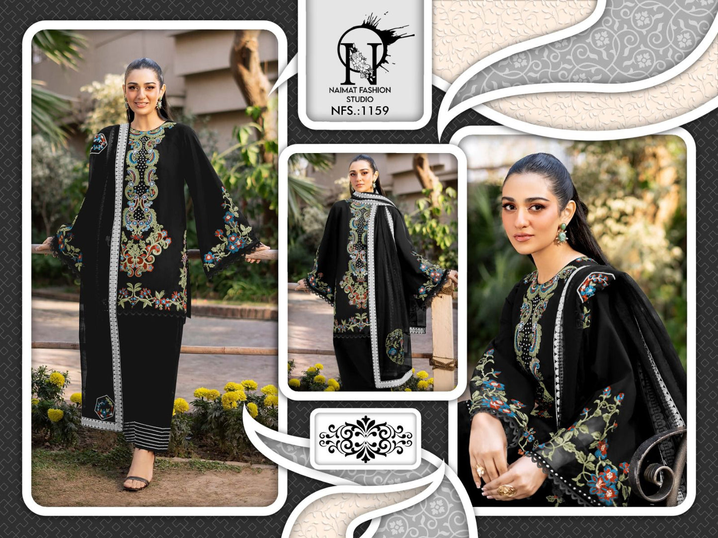 Nfs 1159 Naimat Fashion Studio Roman Silk Pakistani Readymade Suits Wholesale