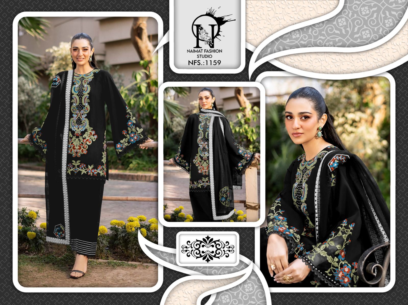 Nfs 1159 Naimat Fashion Studio Roman Silk Pakistani Readymade Suits Wholesale