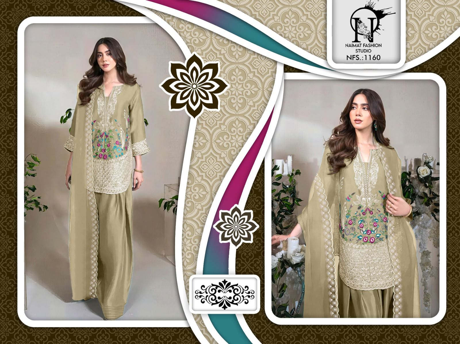 Nfs 1160 Naimat Fashion Studio Satin Pakistani Readymade Suits Manufacturer Ahmedabad