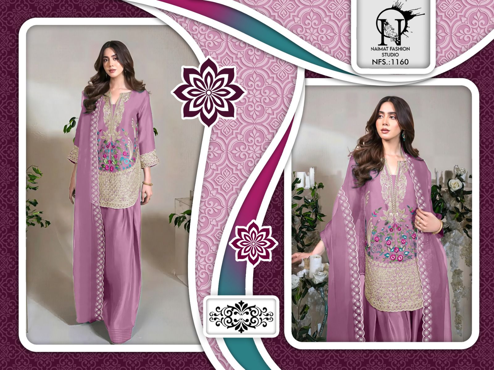 Nfs 1160 New Colours Naimat Fashion Studio Satin Pakistani Readymade Suits Wholesaler