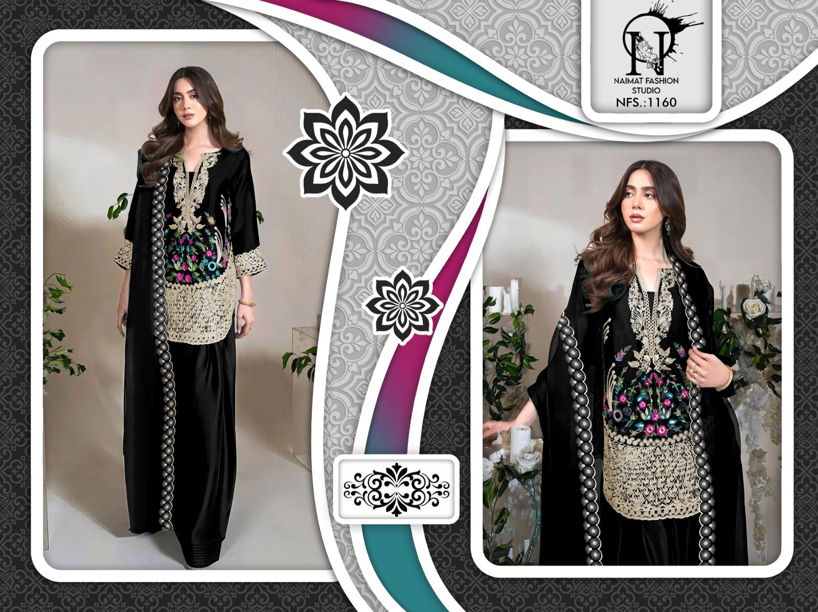 Nfs 1160 New Colours Naimat Fashion Studio Satin Pakistani Readymade Suits Wholesaler