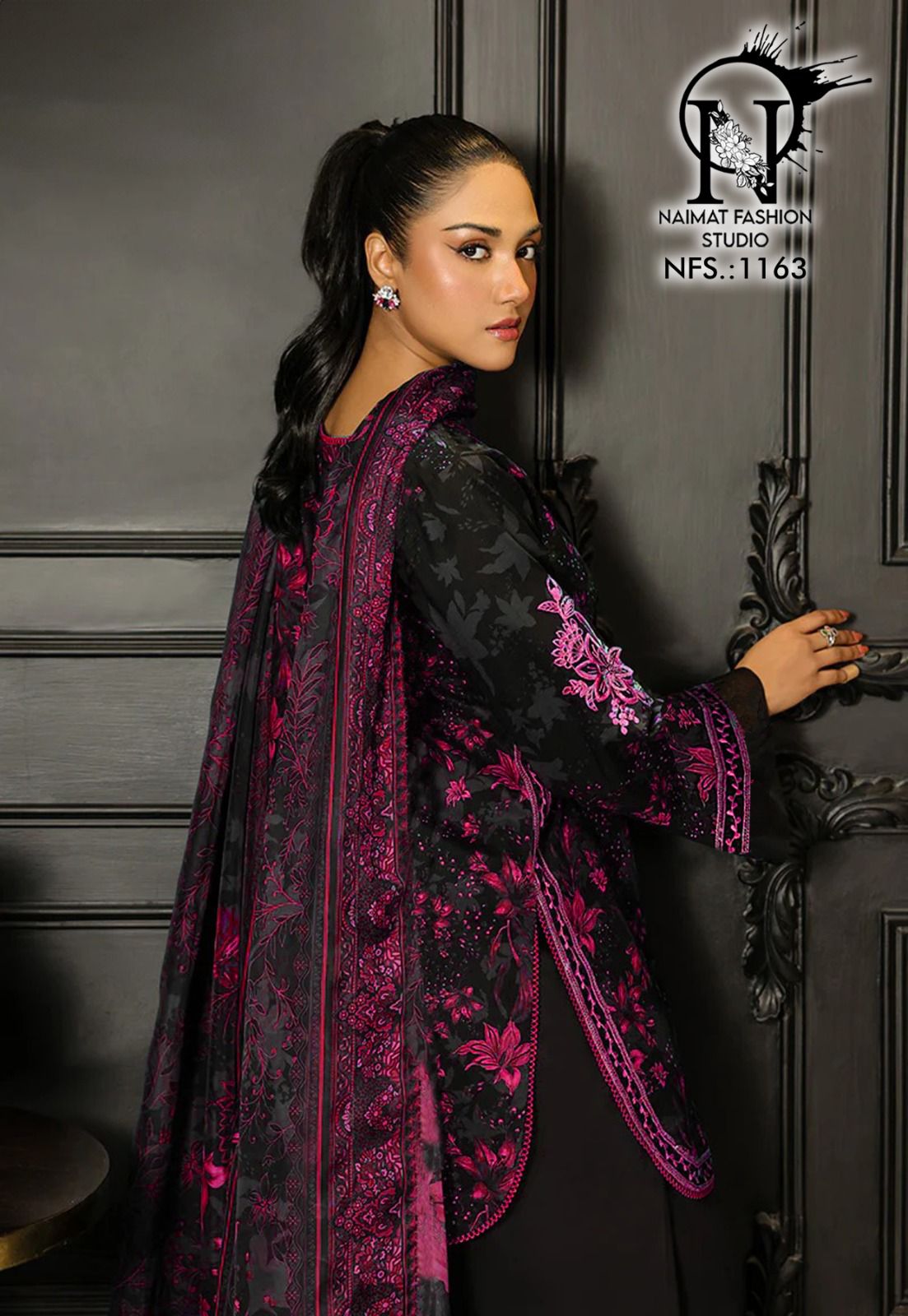 Nfs 1163 Naimat Fashion Studio Satin Pakistani Readymade Suits Wholesale Rate
