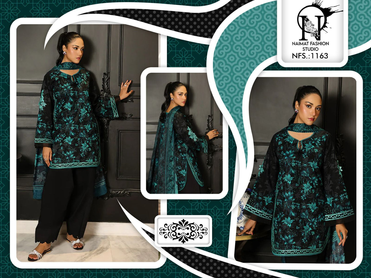 Nfs 1163 Naimat Fashion Studio Satin Pakistani Readymade Suits Wholesale Rate