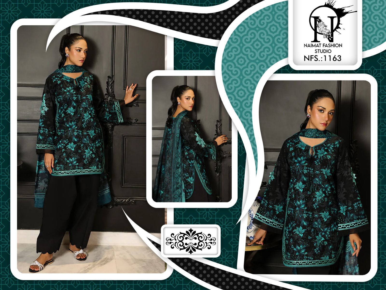 Nfs 1163 Naimat Fashion Studio Satin Pakistani Readymade Suits Wholesale Rate