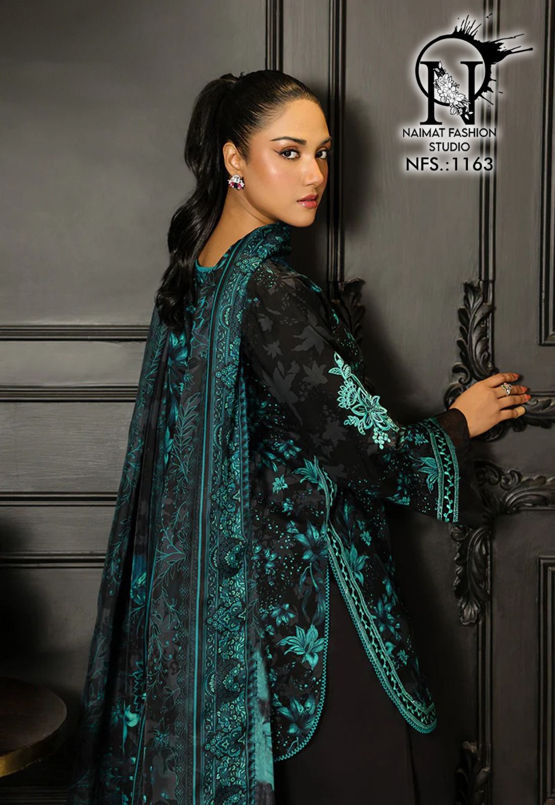 Nfs 1163 Naimat Fashion Studio Satin Pakistani Readymade Suits Wholesale Rate