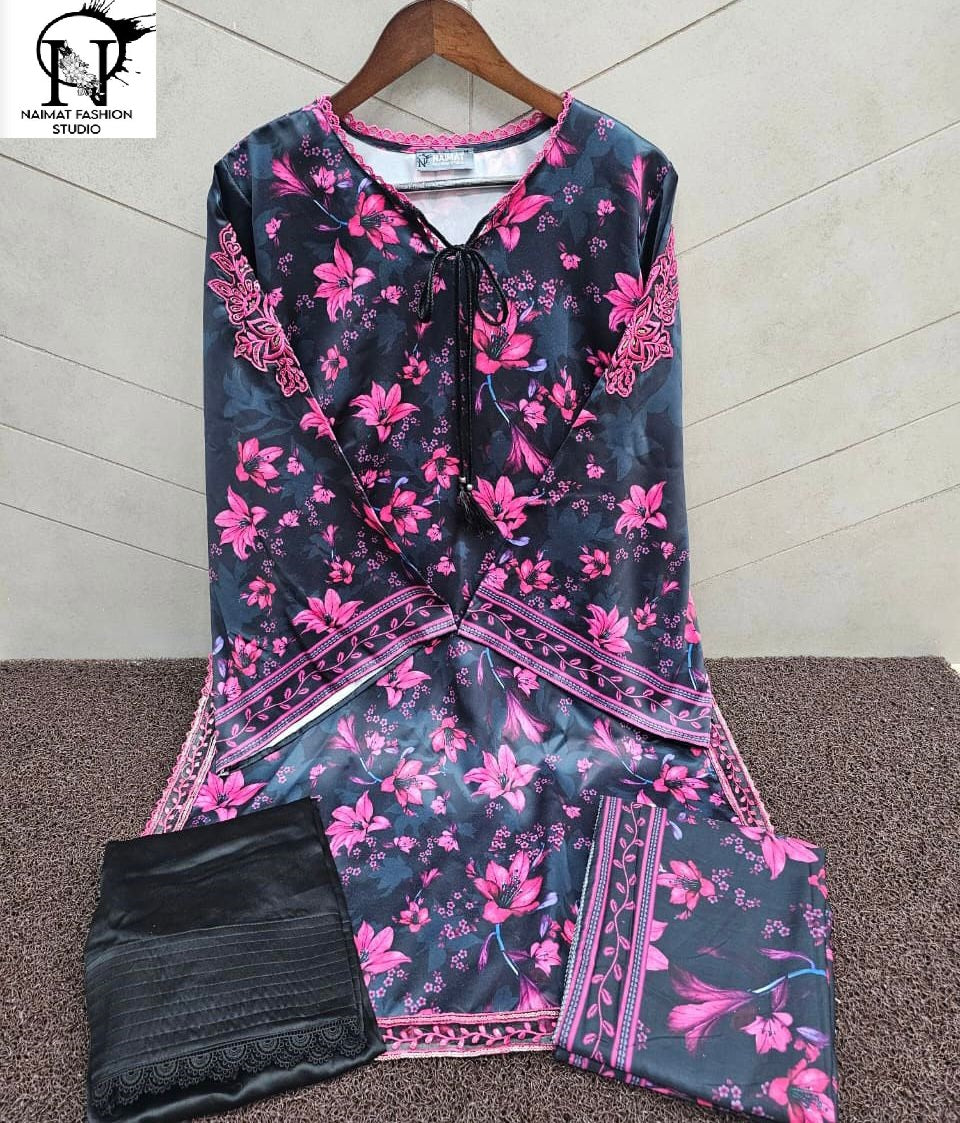 Nfs 1163 Naimat Fashion Studio Satin Pakistani Readymade Suits Wholesale Rate