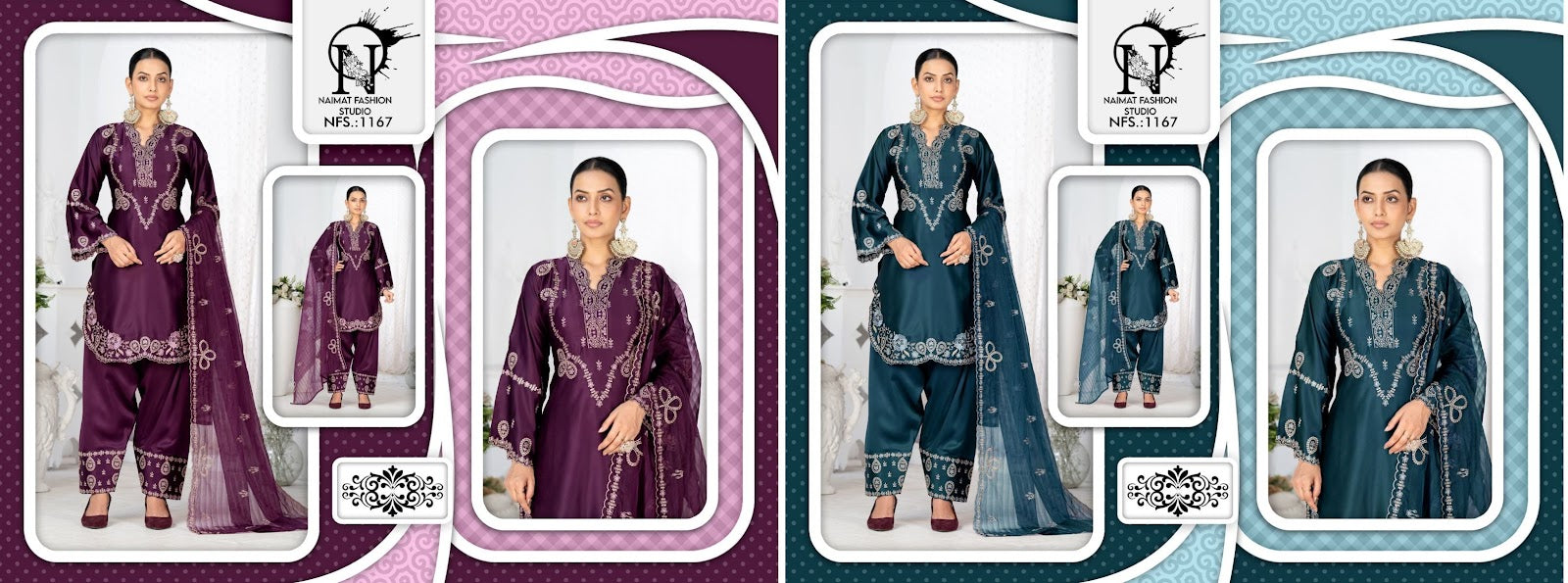 Nfs 1167 Naimat Fashion Studio Satin Pakistani Readymade Suits Wholesaler
