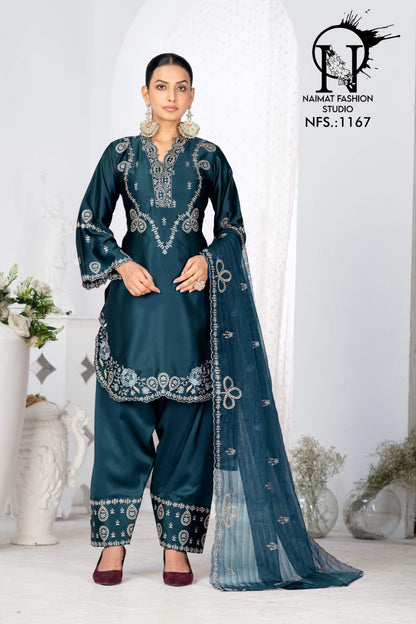 Nfs 1167 Naimat Fashion Studio Satin Pakistani Readymade Suits Wholesaler