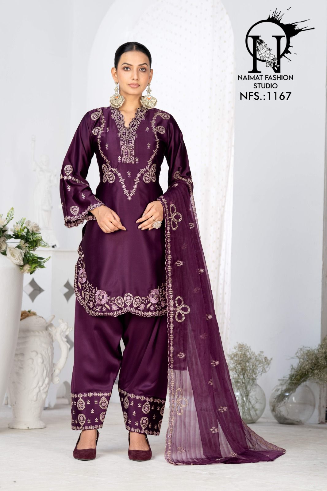 Nfs 1167 Naimat Fashion Studio Satin Pakistani Readymade Suits Wholesaler