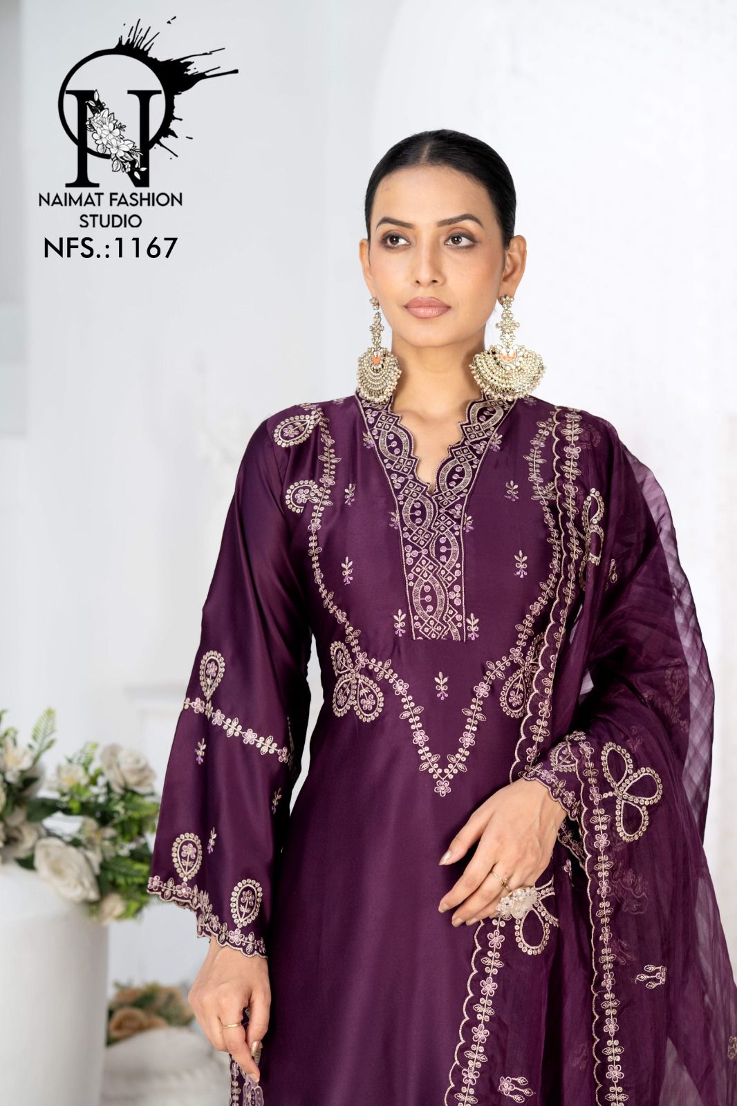 Nfs 1167 Naimat Fashion Studio Satin Pakistani Readymade Suits Wholesaler