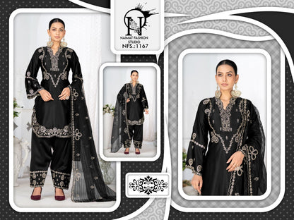Nfs 1167 New Colour Naimat Fashion Studio Satin Pakistani Readymade Suits Exporter Ahmedabad