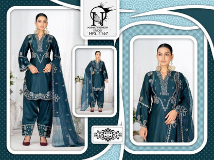 Nfs 1167 New Colour Naimat Fashion Studio Satin Pakistani Readymade Suits Exporter Ahmedabad