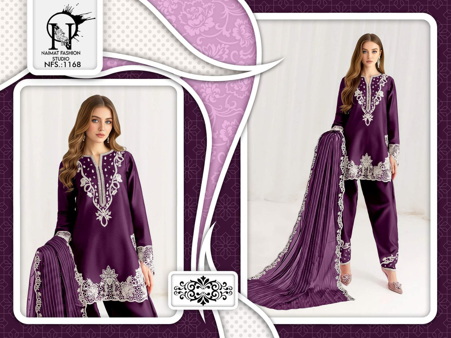 Nfs 1168 New Colour Naimat Fashion Studio Satin Pakistani Readymade Suits Supplier