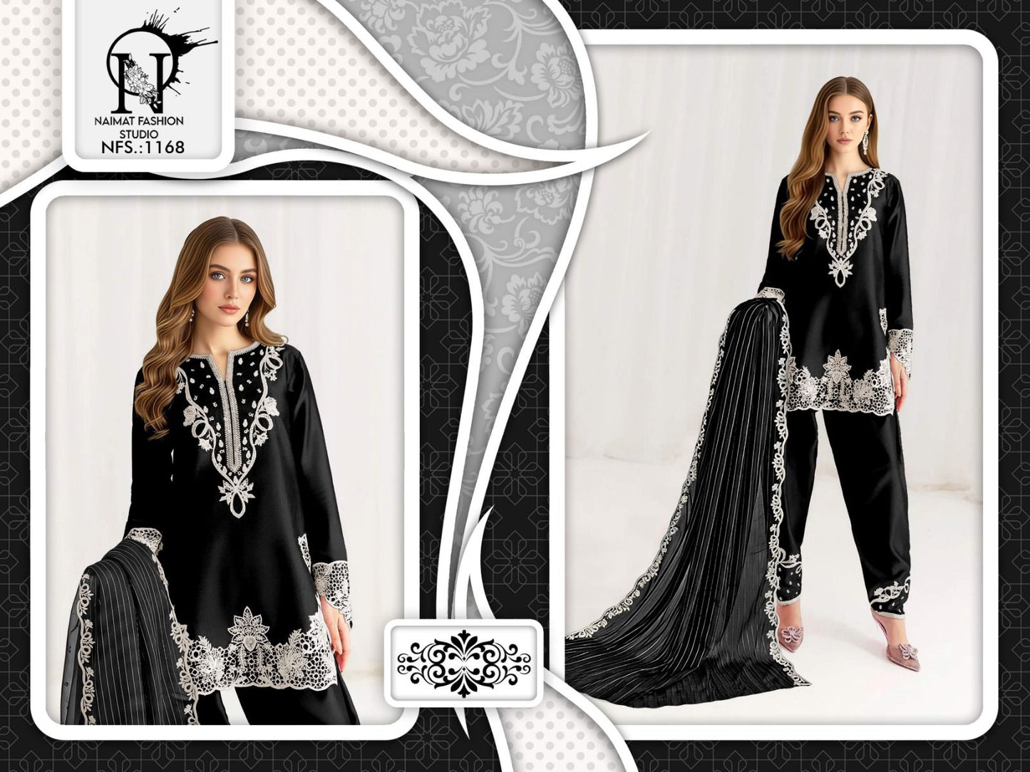 Nfs 1168 New Colour Naimat Fashion Studio Satin Pakistani Readymade Suits Supplier