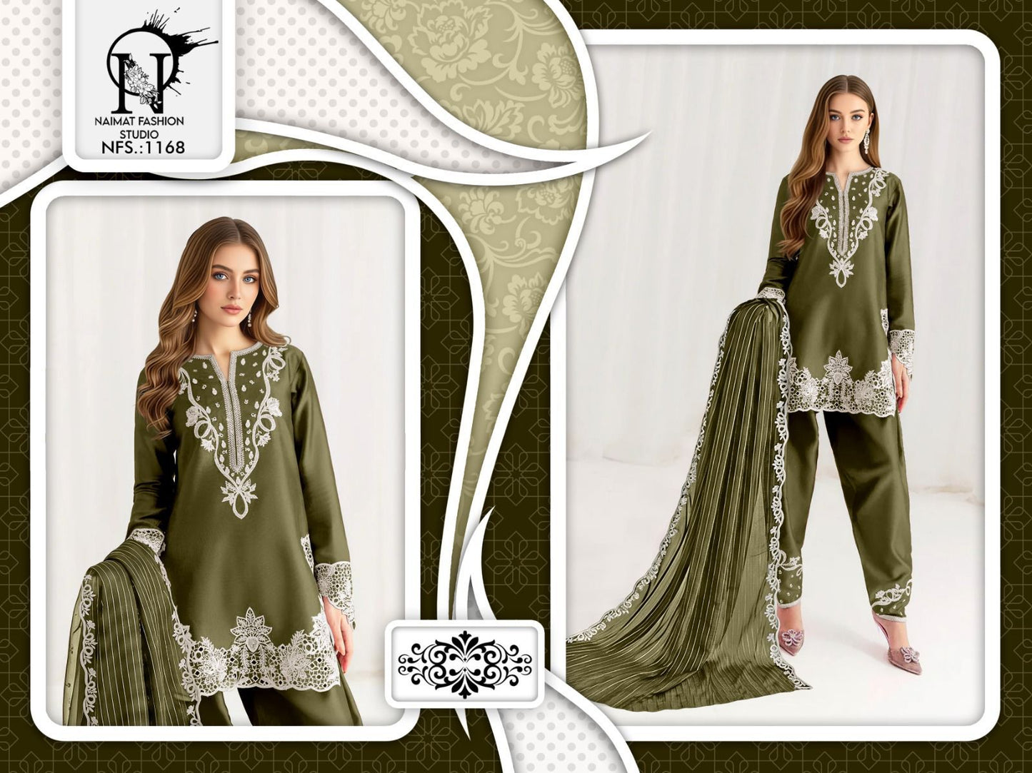 Nfs 1168 New Colour Naimat Fashion Studio Satin Pakistani Readymade Suits Supplier