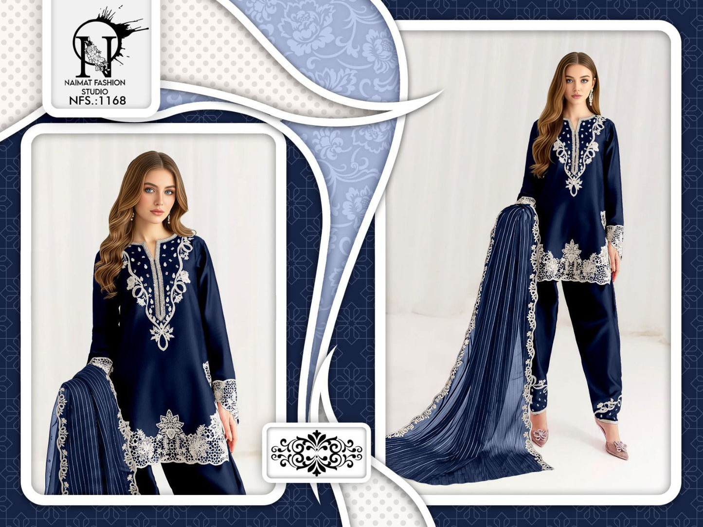 Nfs 1168 New Colour Naimat Fashion Studio Satin Pakistani Readymade Suits Supplier