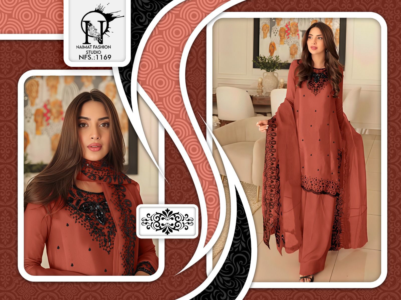 Nfs 1169 New Colors Naimat Fashion Studio Satin Pakistani Readymade Suits Supplier