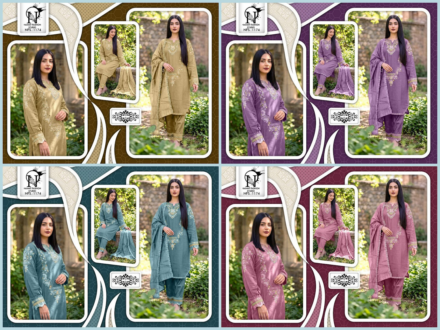 Nfs 1174 New Colours Naimat Fashion Studio Roman Silk Pakistani Readymade Suits Manufacturer