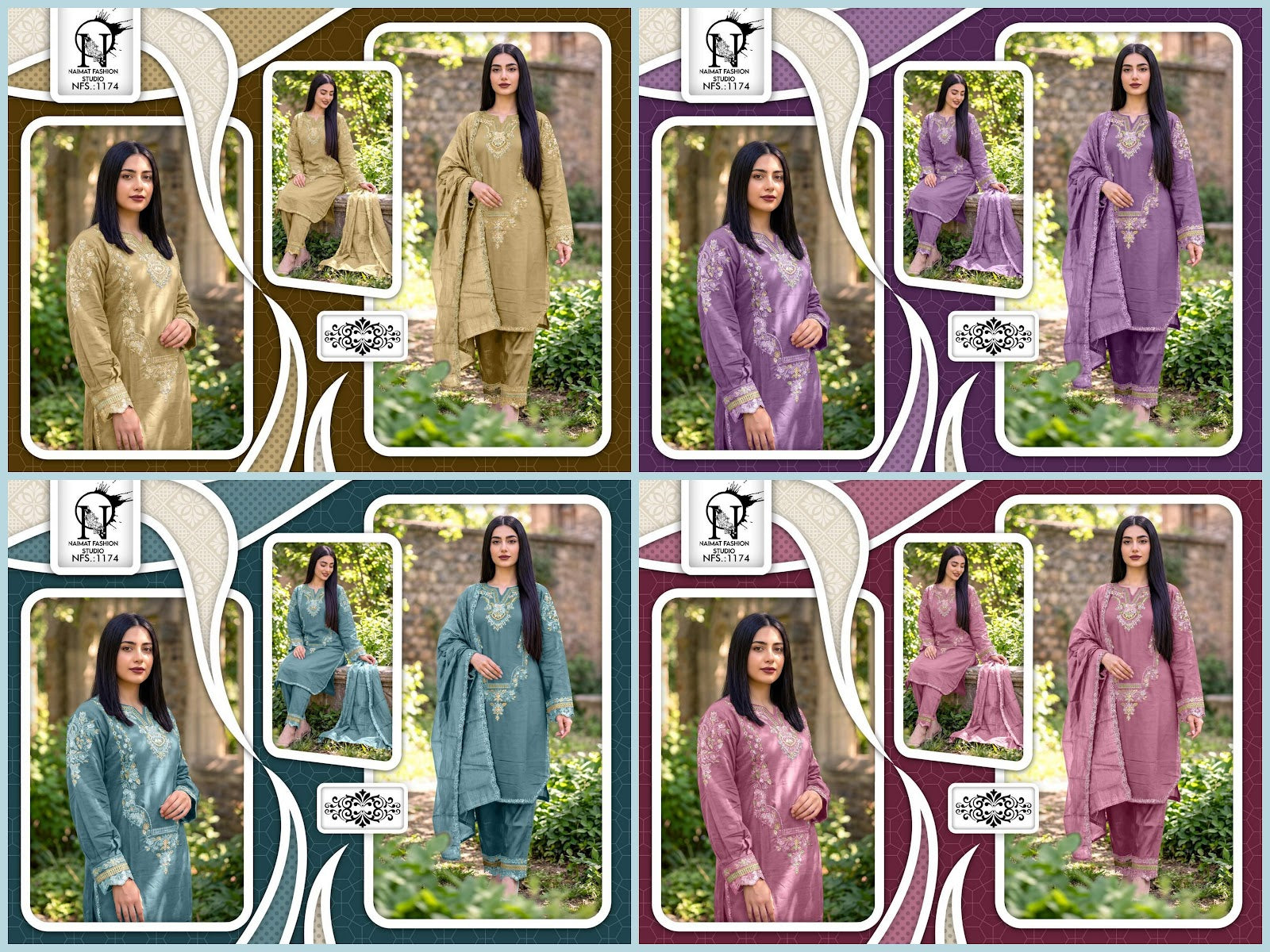 Nfs 1174 New Colours Naimat Fashion Studio Roman Silk Pakistani Readymade Suits Manufacturer