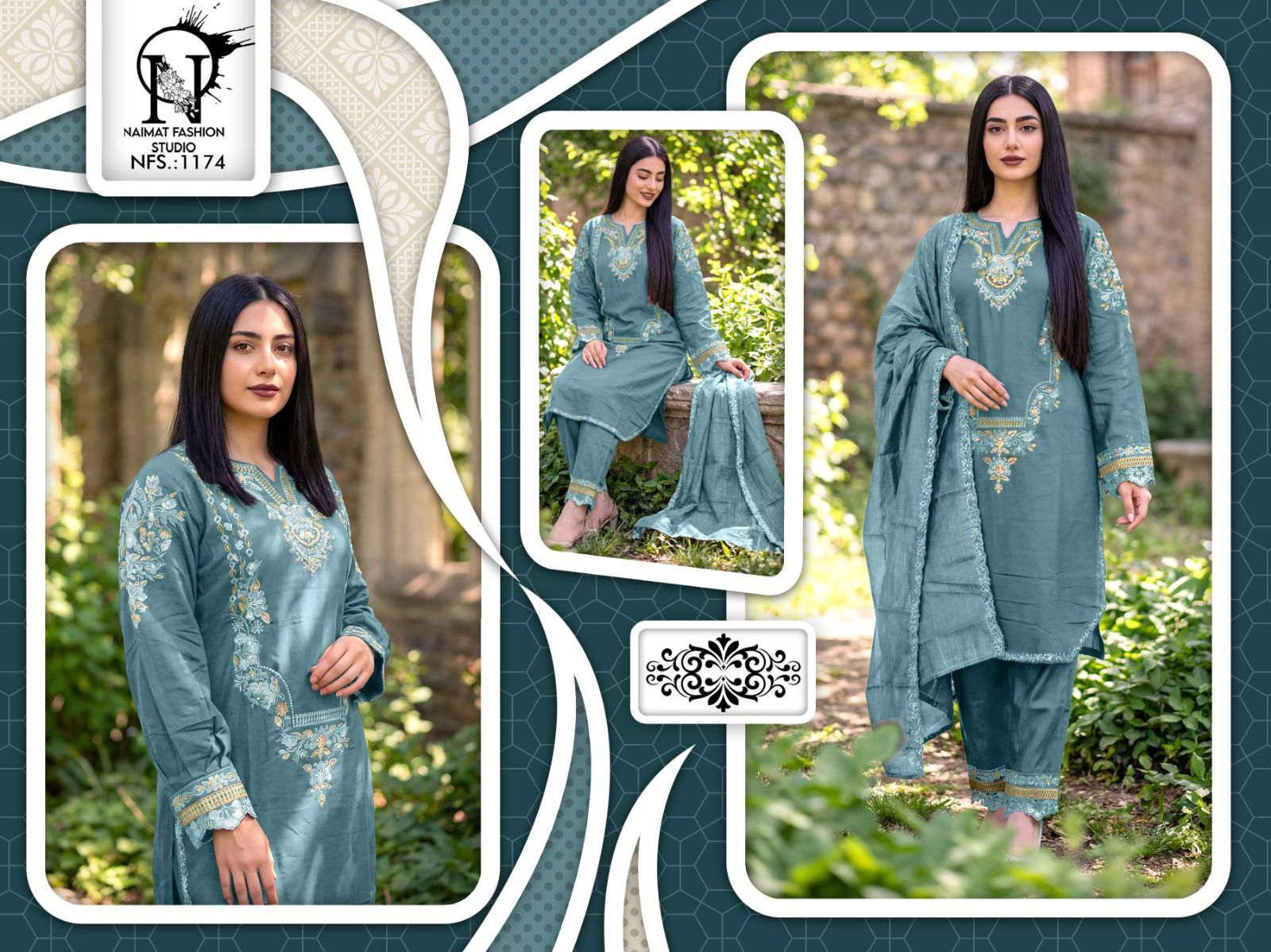 Nfs 1174 New Colours Naimat Fashion Studio Roman Silk Pakistani Readymade Suits Manufacturer