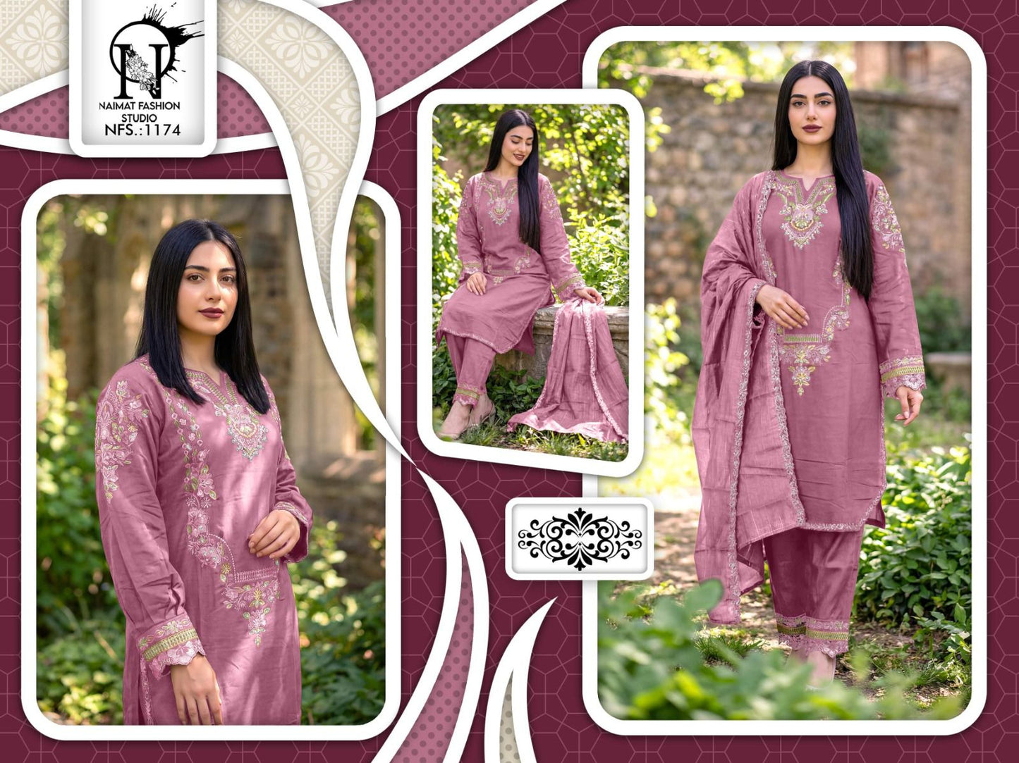 Nfs 1174 New Colours Naimat Fashion Studio Roman Silk Pakistani Readymade Suits Manufacturer