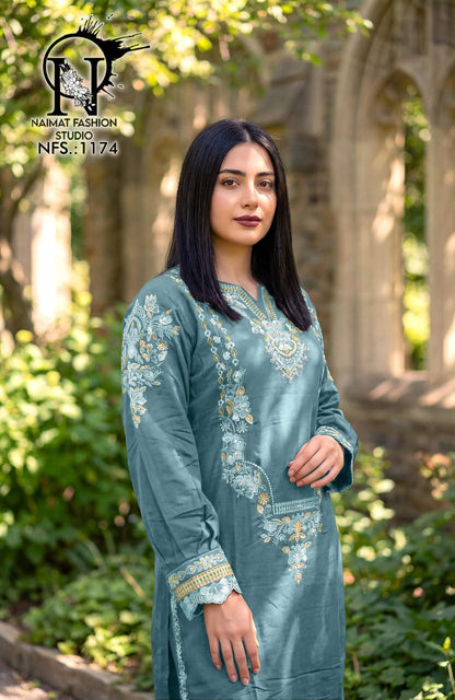Nfs 1174 New Colours Naimat Fashion Studio Roman Silk Pakistani Readymade Suits Manufacturer