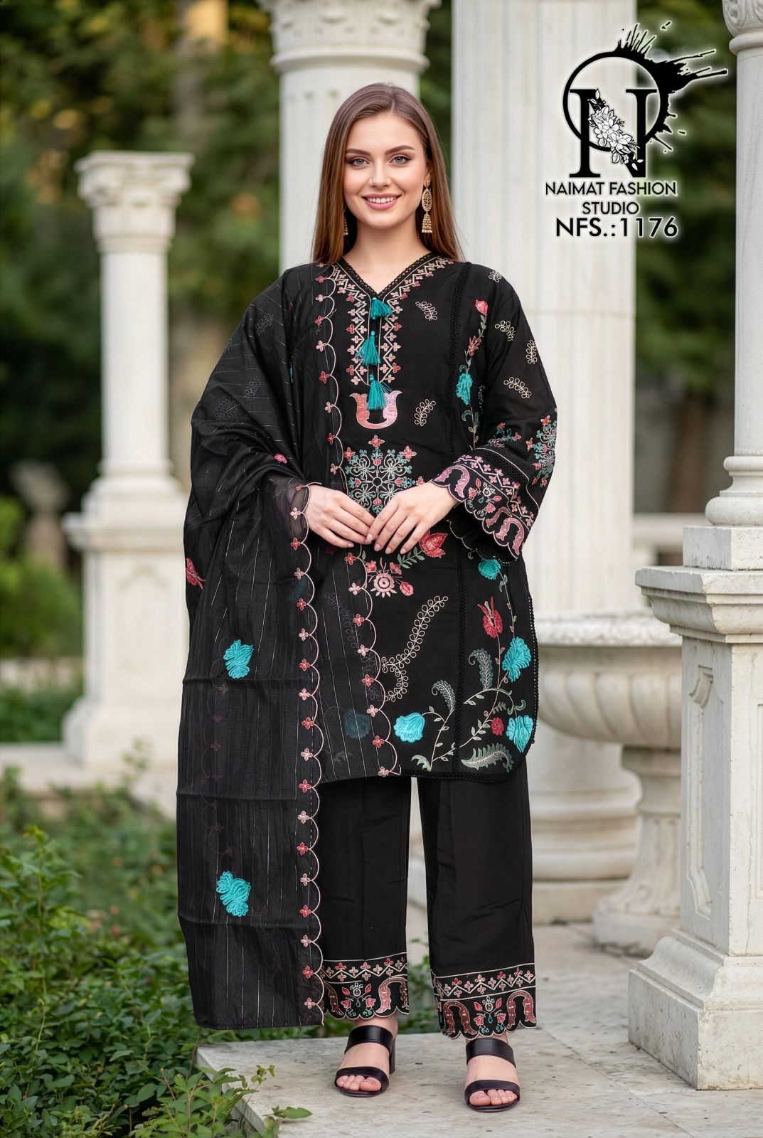 Nfs 1176 Naimat Fashion Studio Roman Silk Pakistani Readymade Suits Wholesale Rate