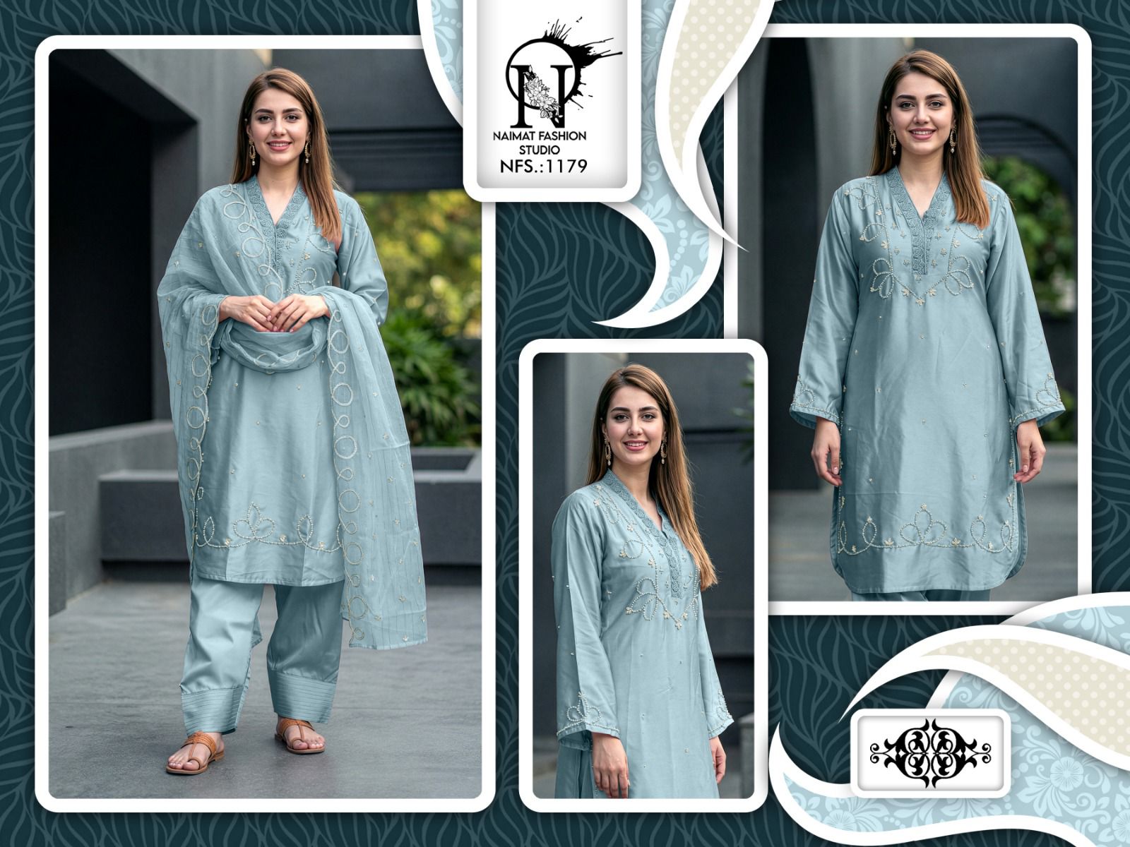 Nfs 1179 Naimat Fashion Studio Satin Pakistani Readymade Suits Supplier Ahmedabad