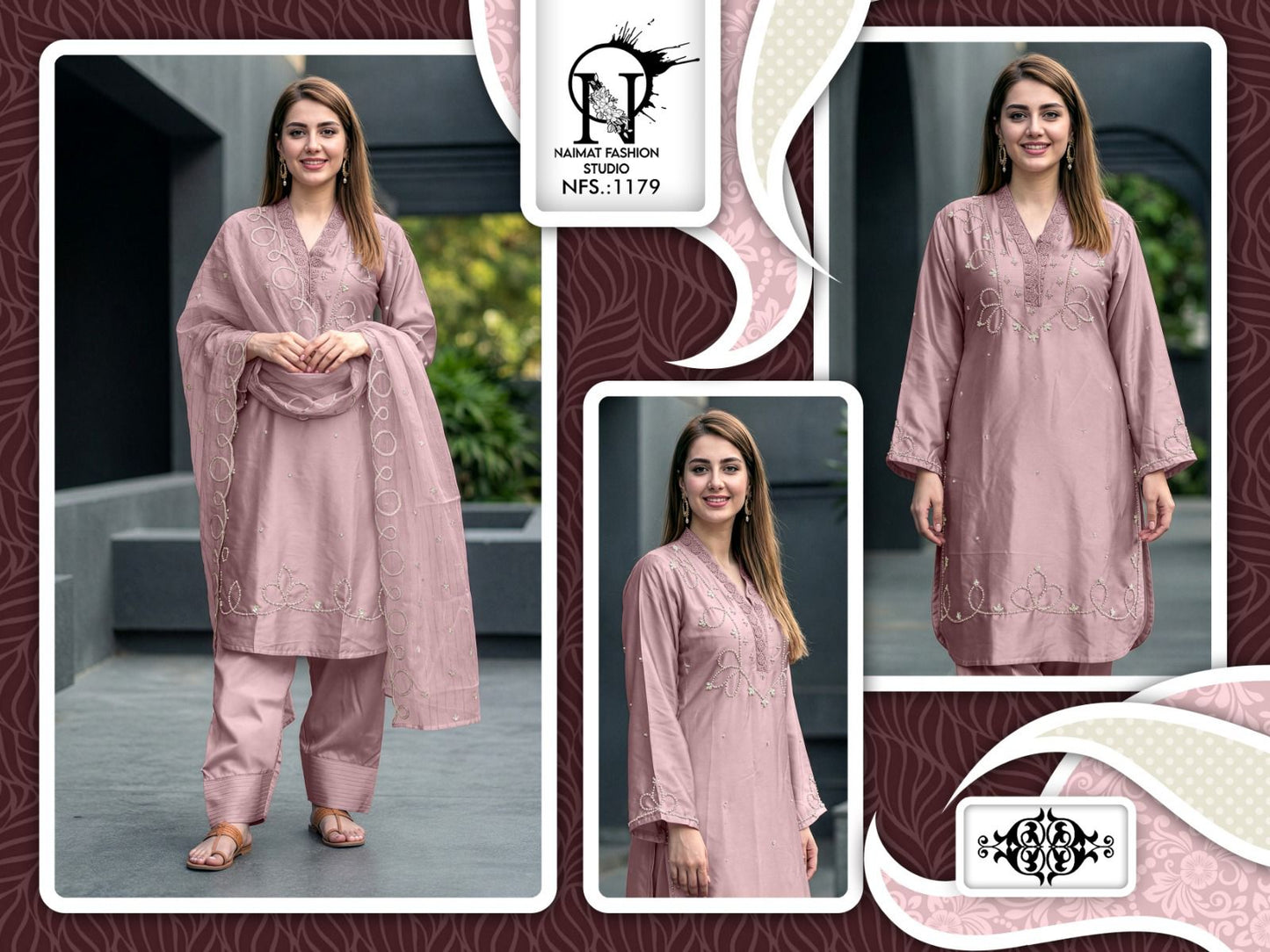 Nfs 1179 Naimat Fashion Studio Satin Pakistani Readymade Suits Supplier Ahmedabad