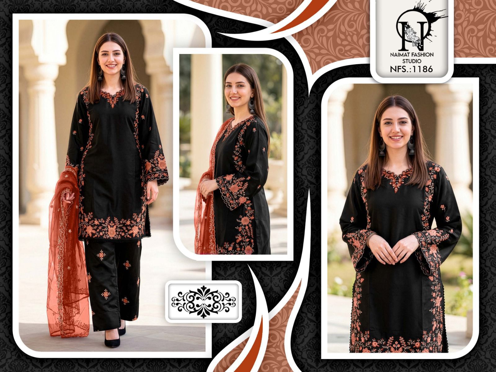 Nfs 1186 Naimat Fashion Studio Satin Pakistani Readymade Suits Exporter Ahmedabad
