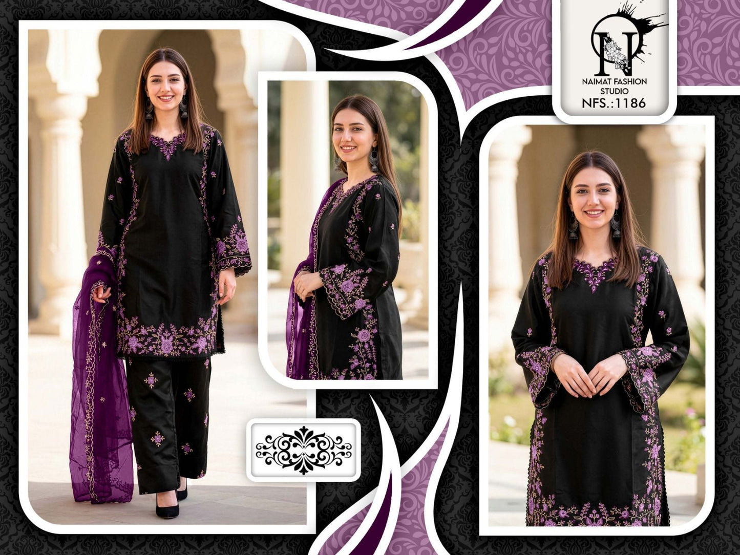 Nfs 1186 Naimat Fashion Studio Satin Pakistani Readymade Suits Exporter Ahmedabad