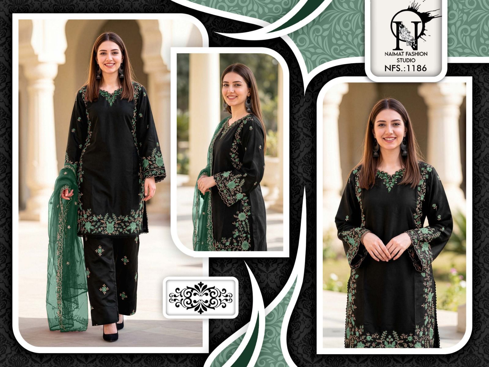 Nfs 1186 Naimat Fashion Studio Satin Pakistani Readymade Suits Exporter Ahmedabad