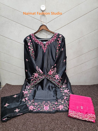 Nfs 1186 Naimat Fashion Studio Satin Pakistani Readymade Suits Exporter Ahmedabad