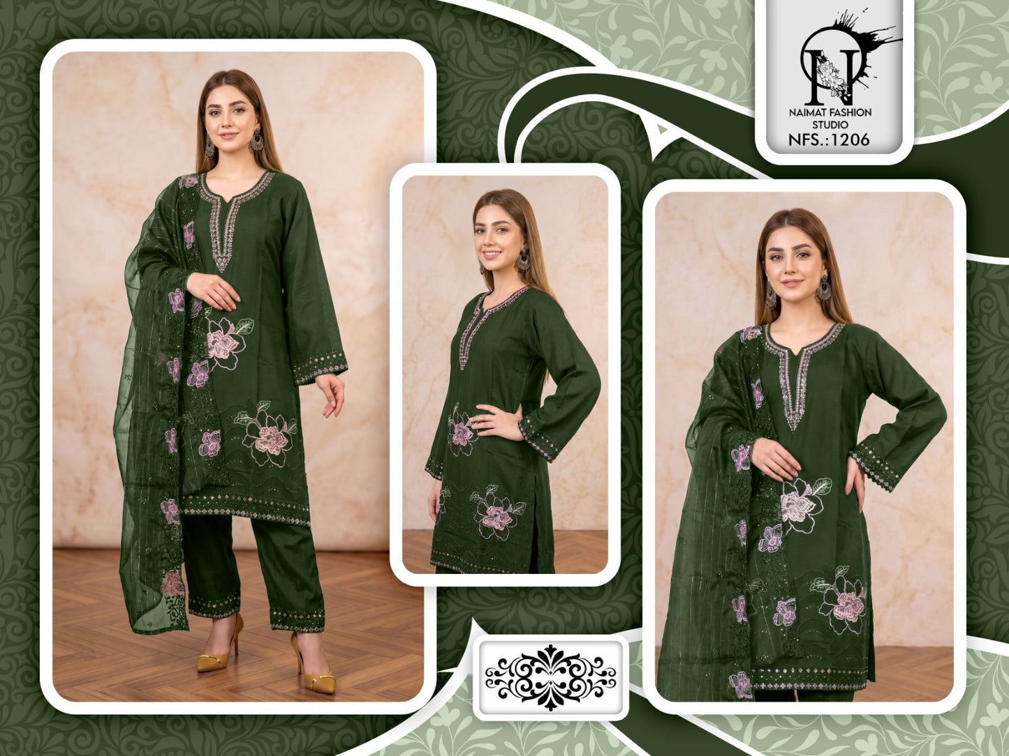 Nfs 1206 Naimat Fashion Studio Cotton Pakistani Readymade Suits Wholesale