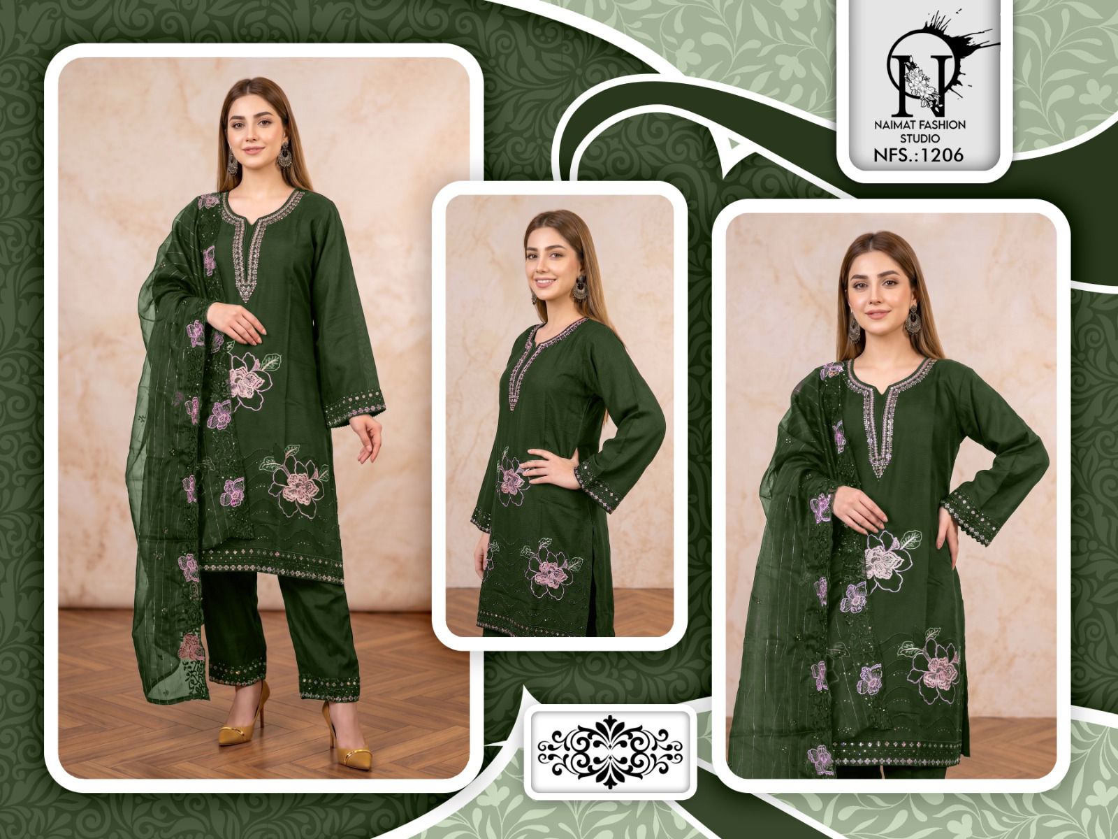 Nfs 1206 Naimat Fashion Studio Cotton Pakistani Readymade Suits Wholesale
