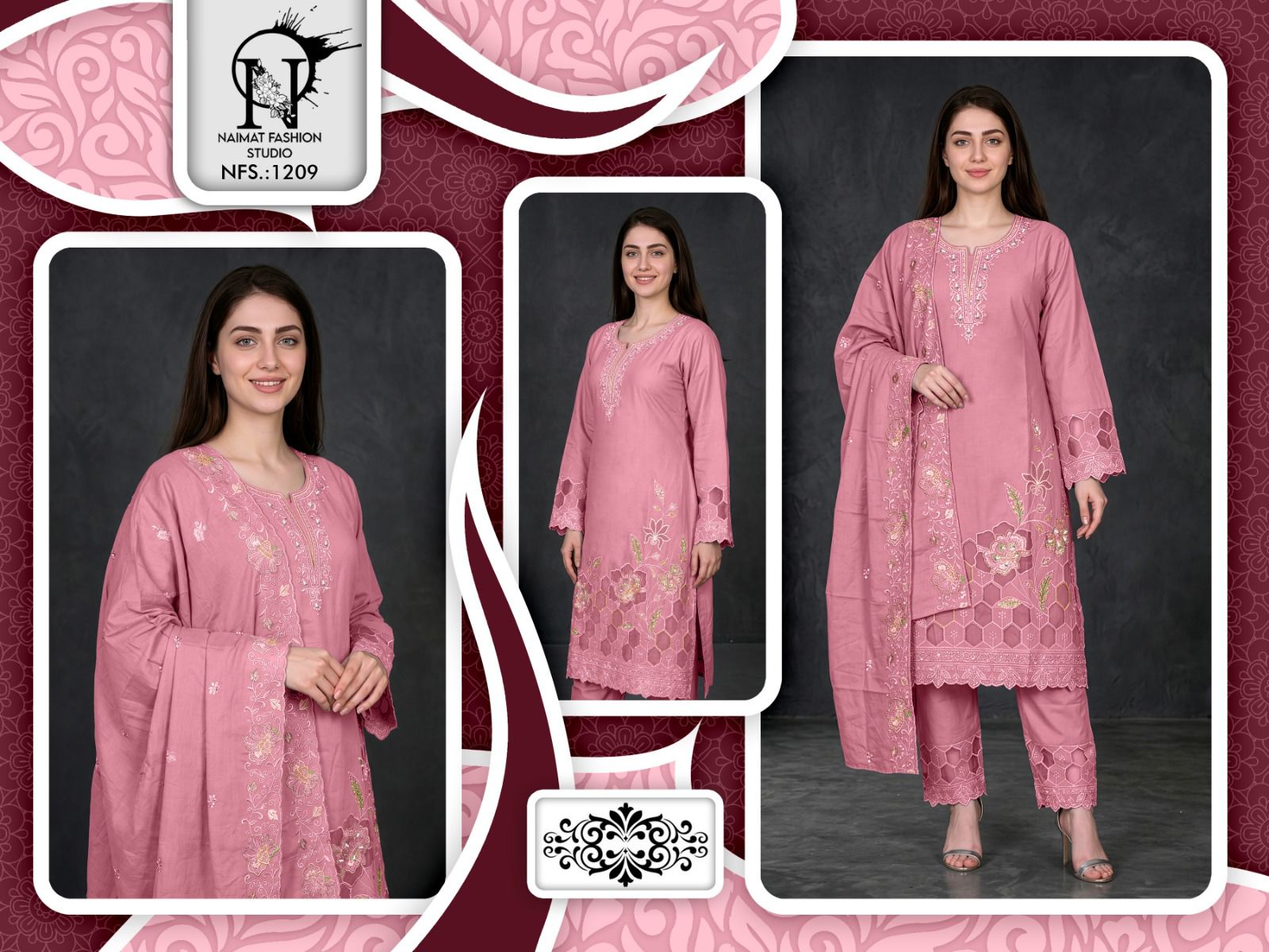 Nfs 1209 Naimat Fashion Studio Cambric Cotton Pakistani Readymade Suits Manufacturer