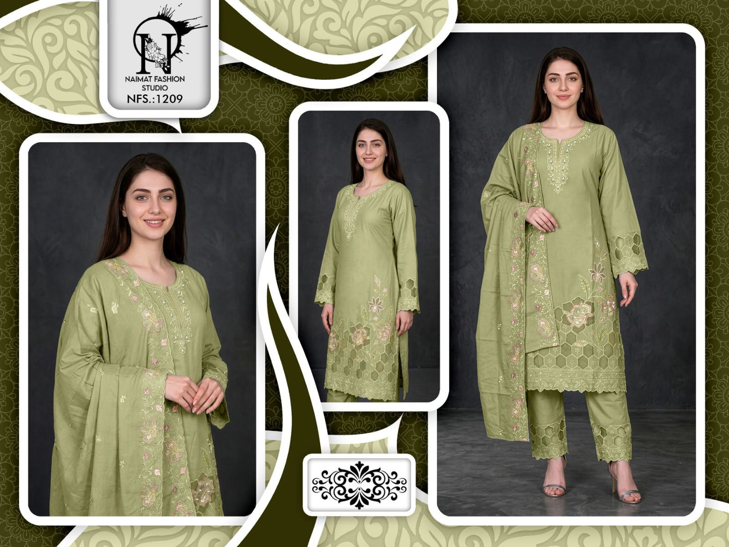 Nfs 1209 Naimat Fashion Studio Cambric Cotton Pakistani Readymade Suits Manufacturer