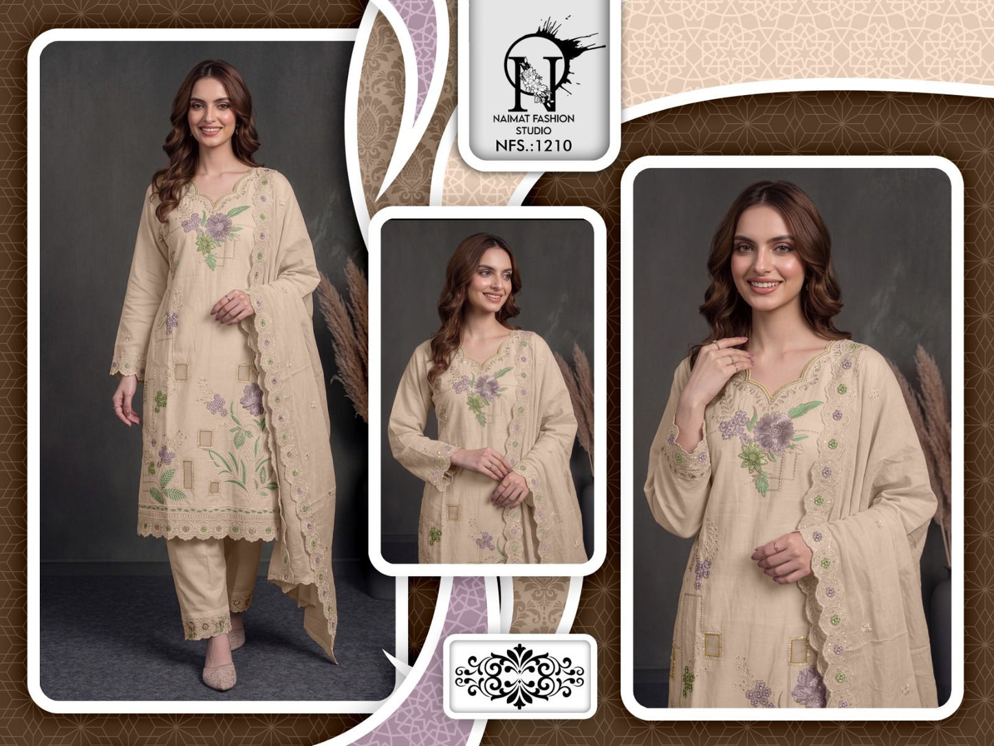 Nfs 1210 Naimat Fashion Studio Cambric Cotton Pakistani Readymade Suits Supplier