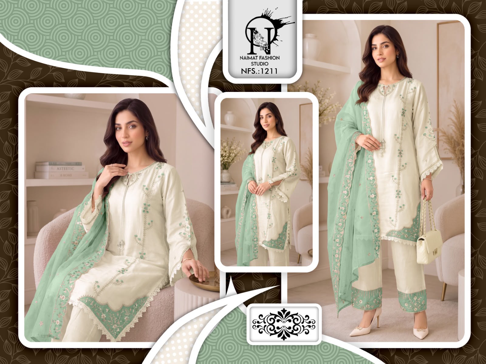 Nfs 1211 Naimat Fashion Studio Roman Pakistani Readymade Suits Wholesale Price