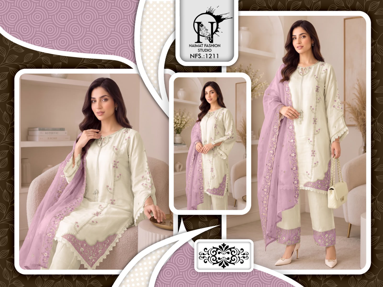 Nfs 1211 Naimat Fashion Studio Roman Pakistani Readymade Suits Wholesale Price