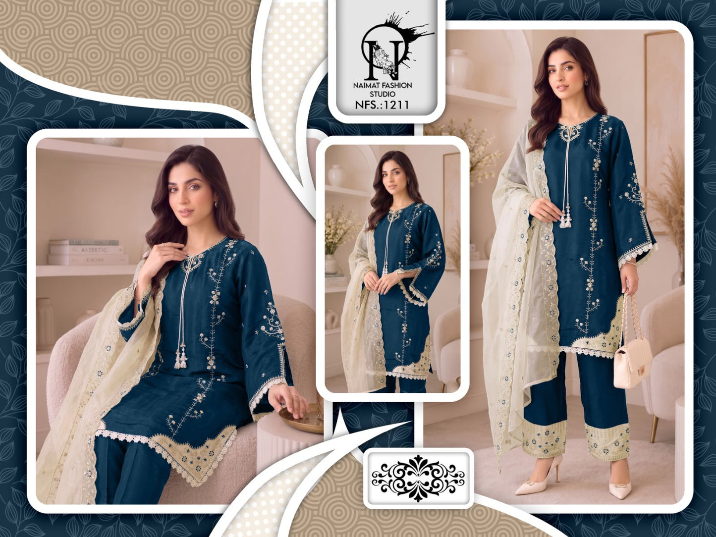 Nfs 1211 Naimat Fashion Studio Roman Pakistani Readymade Suits Wholesale Price
