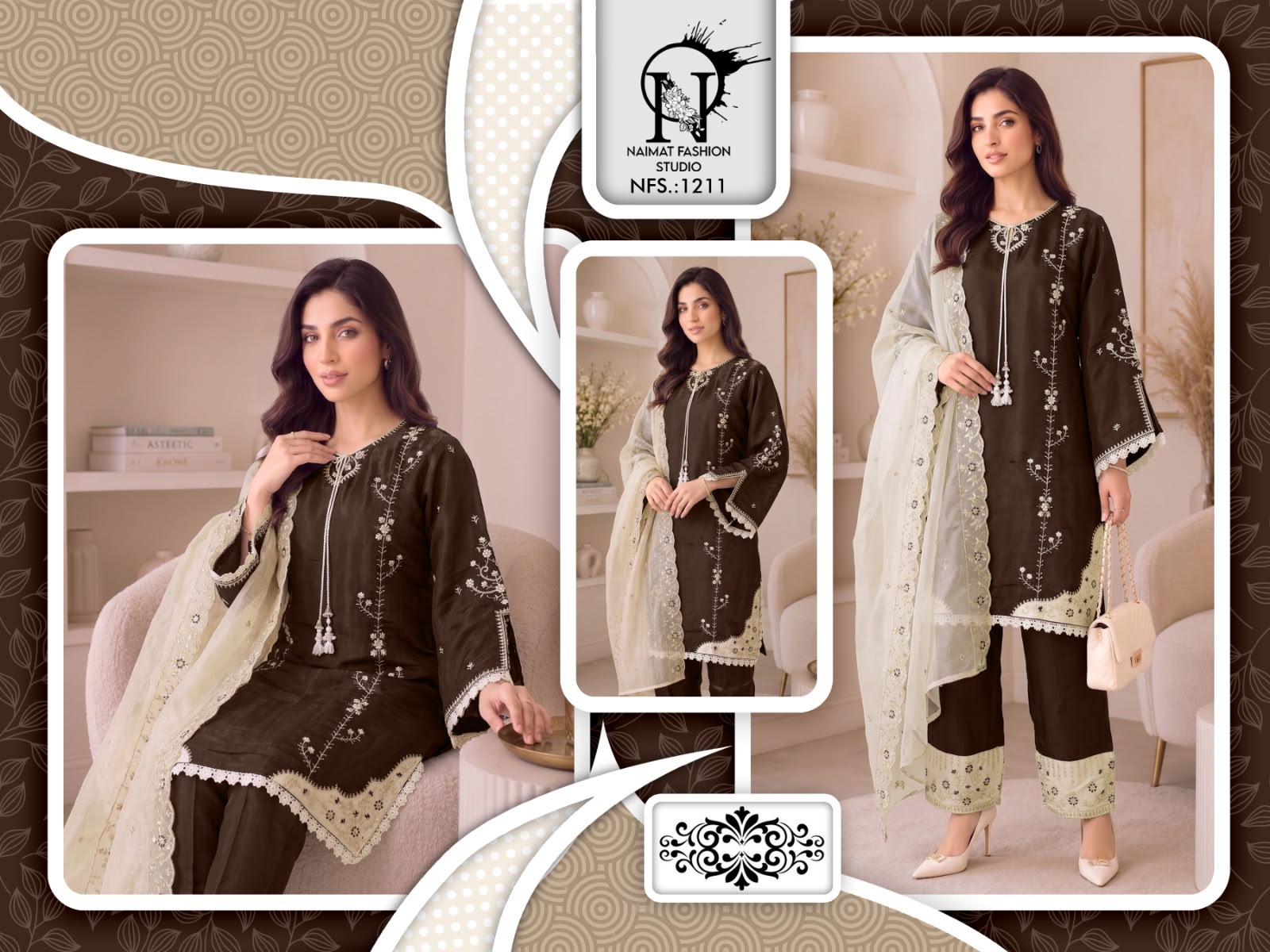 Nfs 1211 Naimat Fashion Studio Roman Pakistani Readymade Suits Wholesale Price
