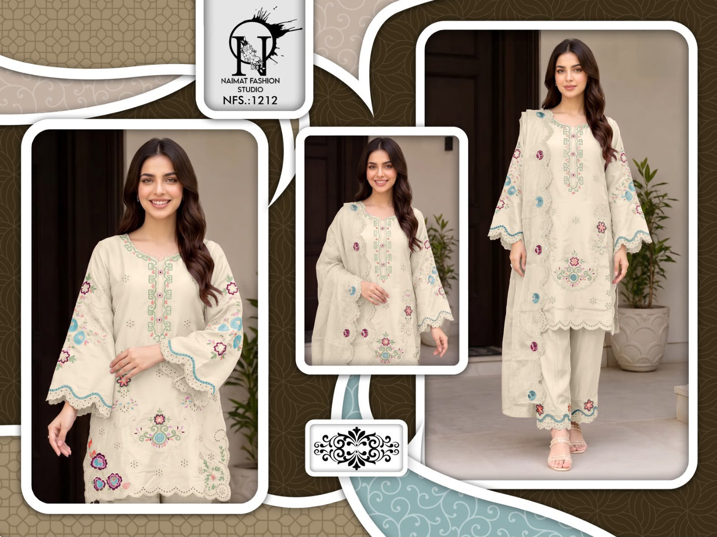 Nfs 1212 Naimat Fashion Studio Roman Pakistani Readymade Suits Exporter