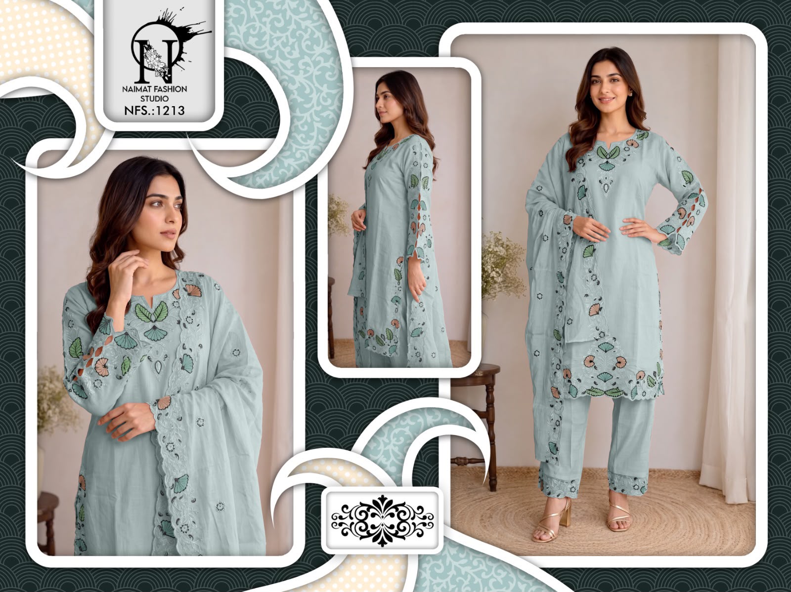 Nfs 1213 Naimat Fashion Studio Cambric Cotton Pakistani Readymade Suits Wholesale Price