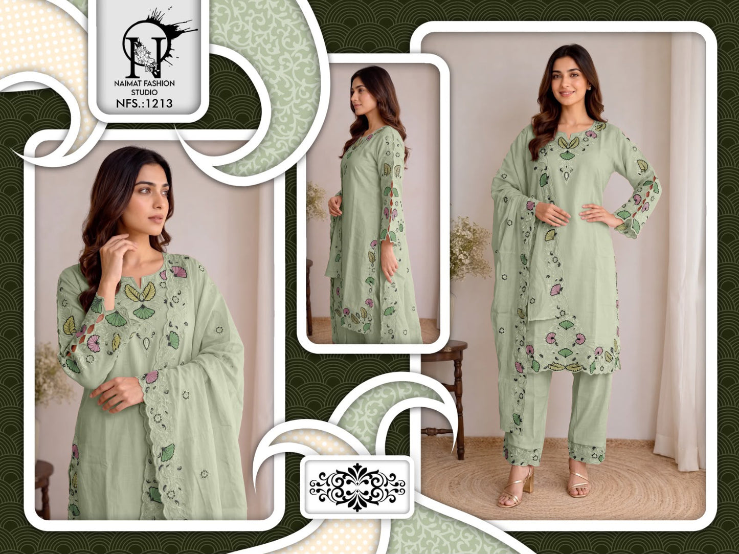 Nfs 1213 Naimat Fashion Studio Cambric Cotton Pakistani Readymade Suits Wholesale Price