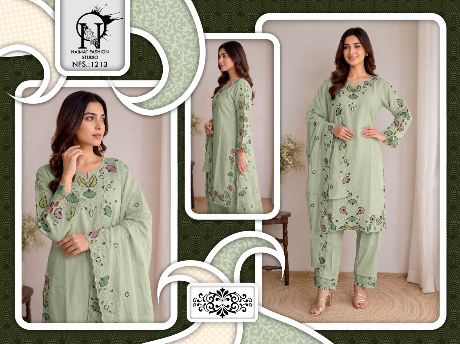 Nfs 1213 Naimat Fashion Studio Cambric Cotton Pakistani Readymade Suits Wholesale Price