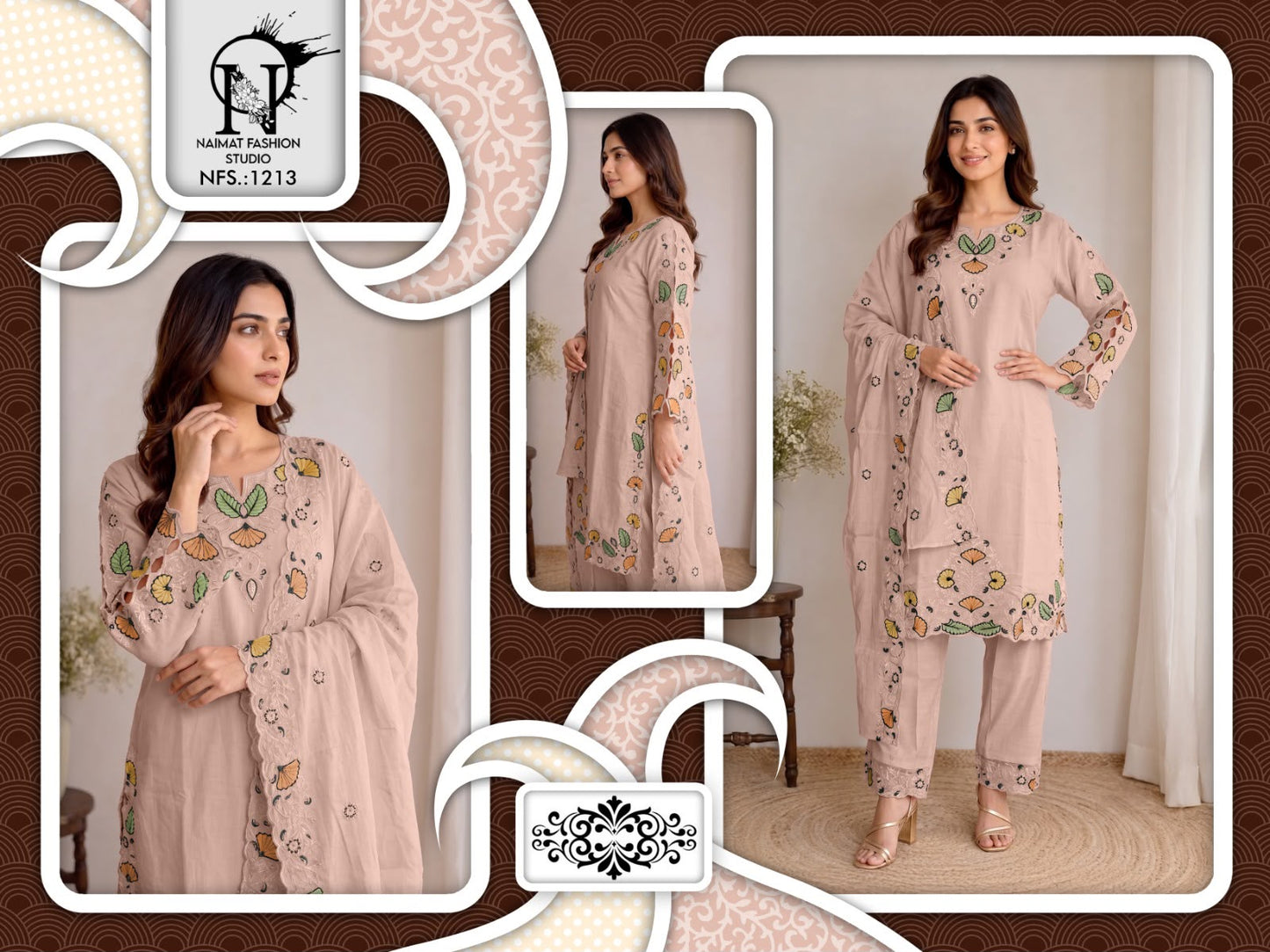 Nfs 1213 Naimat Fashion Studio Cambric Cotton Pakistani Readymade Suits Wholesale Price