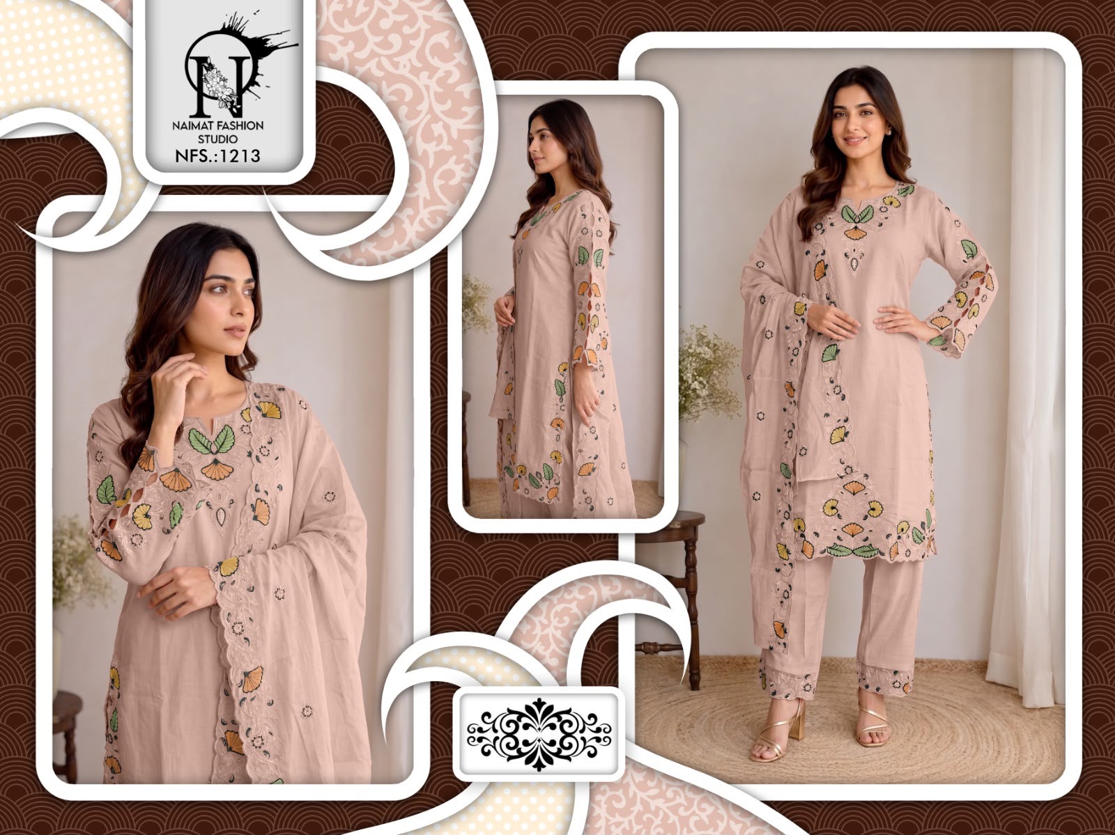 Nfs 1213 Naimat Fashion Studio Cambric Cotton Pakistani Readymade Suits Wholesale Price