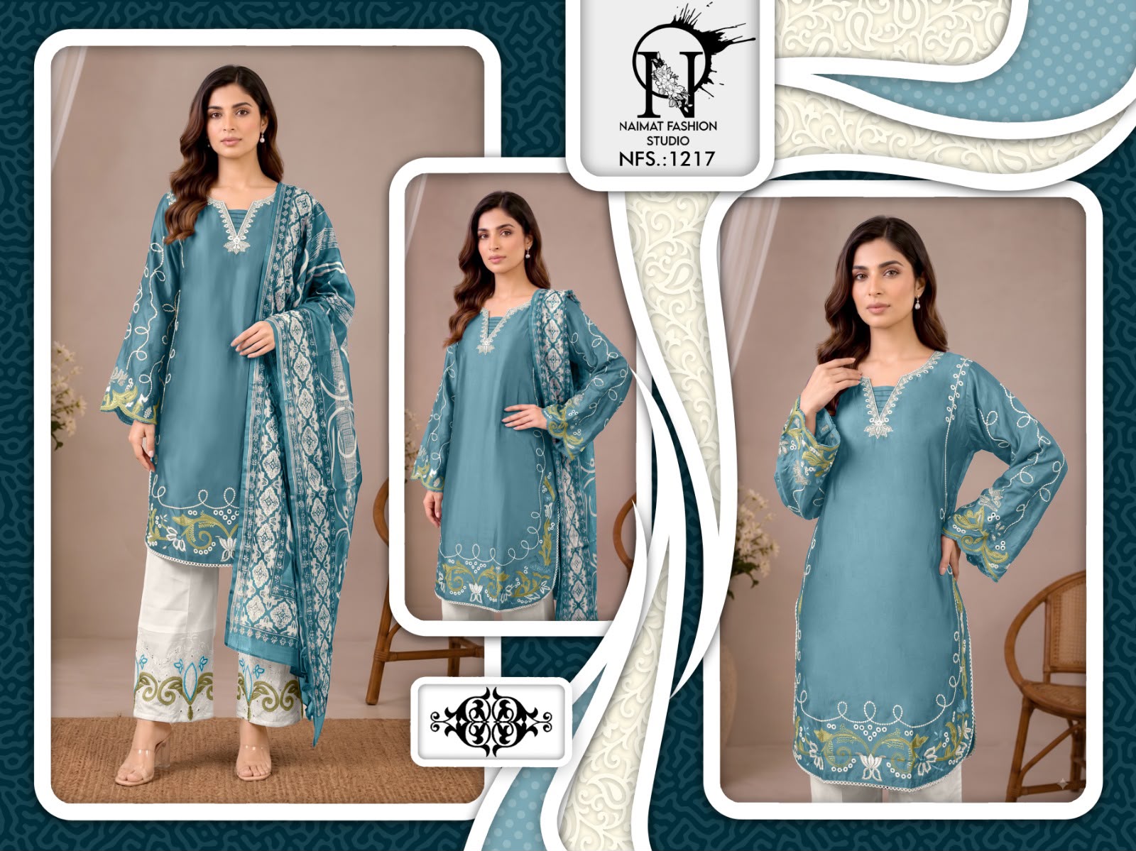 Nfs 1217 Gajji Naimat Fashion Studio Satin Pakistani Readymade Suits Manufacturer India