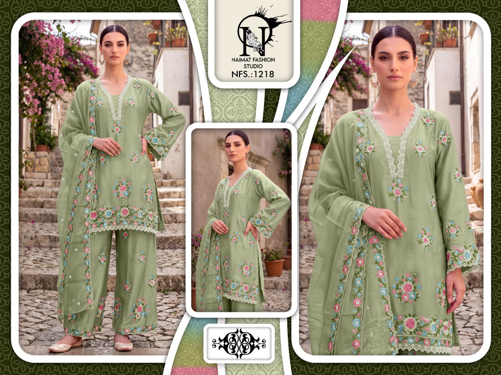 Nfs 1218 Naimat Fashion Studio Chiffon Pakistani Readymade Suits Wholesaler India